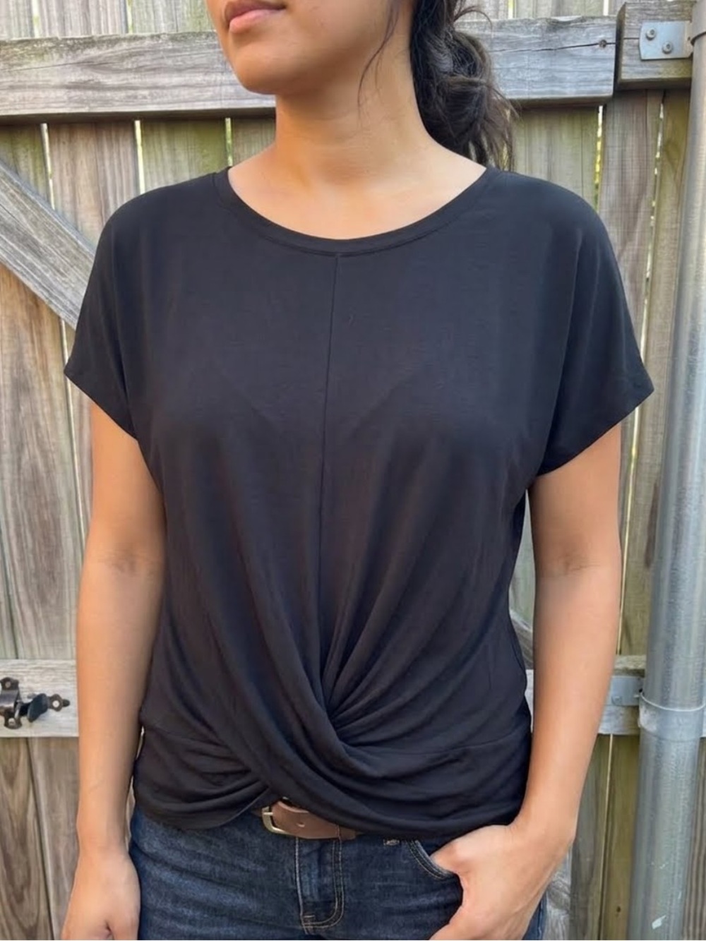 👗Express Black Twisted Front Short Sleeve Women's Top